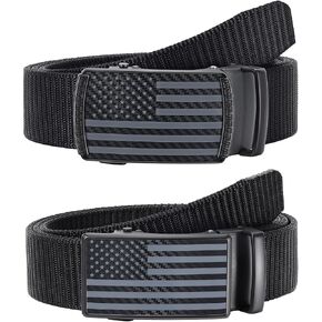 SANSTHS Nylon Ratchet Belts for Men 2 Pack, American Flag Slide Golf Belts 1 1/3", Tactical Work Web Belt 4th of July in Kuwait