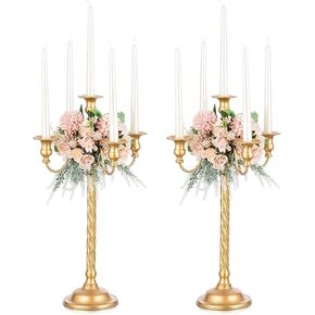 Romadedi Candelabra Gold Candle Stand: 21'' Tall 5-Branch Candlestick Holder for Wedding Centerpiece Decor Christmas Holiday Event Reception Decoration, Set of 2 in Kuwait