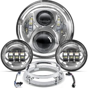 مصباح أمامي LED مقاس 7 بوصات مع مجموعة مصابيح الضباب 4 1/2 وحامل حلقي لدراجة Harley Davidson Touring Road King Ultra Classic Electra Street Glide Tri Cvo Heritage Fatboy Softail Slim Deluxe in Kuwait