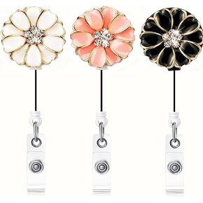 3 Pack ID Badge Holder with Camellia, Bling Rhinestone RN Badge Reel Retractable, Women Nurse Badge Holder Retractable Alligator Clip in Kuwait