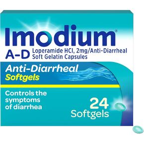 Imodium A-D Anti-Diarrheal Medicine Softgels with 2 mg Loperamide Hydrochloride per Capsule, Diarrhea Relief to Help Control Symptoms Due to Acute, Active & Traveler's Diarrhea, 24 ct. in Kuwait