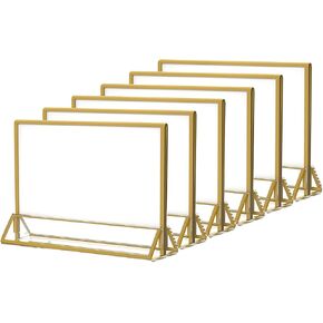 NIUBEE 6pack 5 × 7 حامل أرقام طاولة الزفاف من الأكريليك الشفاف يقف مع حدود ذهبية، إطارات صور مزدوجة الجوانب لافتة لقائمة المطاعم وبطاقات الوصفات وعرض الصور in Kuwait