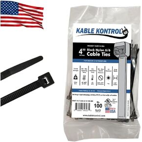 Kable Kontrol Made in USA Cable Zip Ties, 100 Pcs 11 Inch Black, 50 Lbs Tensile Strength, Self-locking UV Resistant Plastic Nylon Wire Ties, for Indoor or Outdoor Use in Kuwait