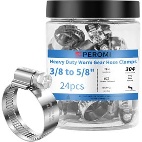 Hose Clamps, PEROMI 304 Stainless Steel Worm Gear Drive Mini Hose Clamp Adjustable Range 3/8" to 5/8", Heavy Duty High Pressure German Type Clamp for Automotive Plumbing, 24pcs in Kuwait