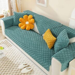 vctops Plaid Sherpa Fleece Sofa Couch Cover Solid Color Warm Cozy Sectional Couch Covers Fuzzy Plush Sofa Slipcover for Dogs, Children, Pets Furniture Protector (Yellow,36"x70") in Kuwait
