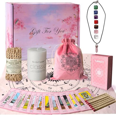 Myripoly Tarot Cards Set with Meanings on Them-Beginner Tarot Deck Set-Tarot Spread Cloth,Velvet Pouches-Tarot Cards for Beginners Crystal-Rope Satya Incense in Kuwait