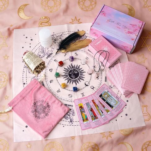 Myripoly Tarot Cards Set with Meanings on Them-Beginner Tarot Deck Set-Tarot Spread Cloth,Velvet Pouches-Tarot Cards for Beginners Crystal-Rope Satya Incense in Kuwait