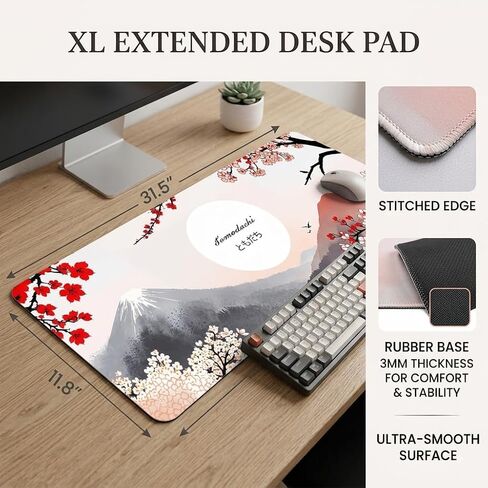 Polka Dot Black & Ivory White Mouse Pad, 31.5x11.8 Extended Large Gaming Mouse Pad Desk Mat 3mm, XL Long Computer Keyboard Mousepad,Non-Slip Base Stitched Edge Desk Decor in Kuwait
