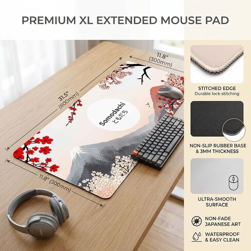 Polka Dot Black & Ivory White Mouse Pad, 31.5x11.8 Extended Large Gaming Mouse Pad Desk Mat 3mm, XL Long Computer Keyboard Mousepad,Non-Slip Base Stitched Edge Desk Decor in Kuwait