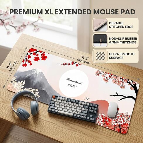 Polka Dot Black & Ivory White Mouse Pad, 31.5x11.8 Extended Large Gaming Mouse Pad Desk Mat 3mm, XL Long Computer Keyboard Mousepad,Non-Slip Base Stitched Edge Desk Decor in Kuwait