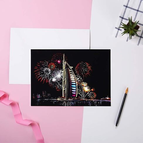 Scratch&Sketch Art Paper(A4) for Kids&Adults, Rainbow Painting Night View Scratchboard, Art&Craft, Engraving Art Set: 4 Scratch Cards & Scratch Drawing Pen, Clean Brush (Street Corner) in Kuwait