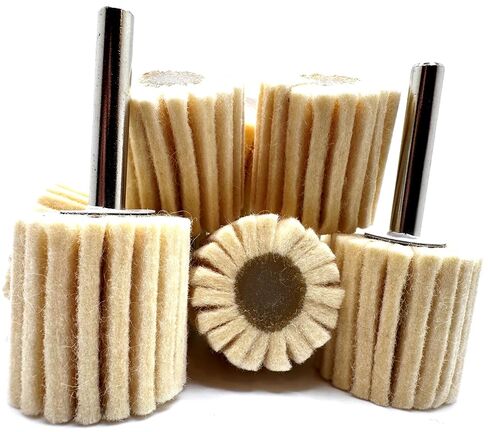 10 Pack 1" X 1" Felt Flap Wheel with 1/4" Shank Mounted, Perfect for Surface Finishing, Polishing, Buffing Plastics, Stone, Glass, Steel, Stainless, Aluminum and More, Pack of 10 in Kuwait