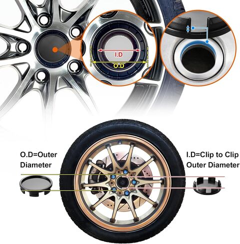 ACROPIX 66mm Outer Diameter 6 Clips Car Wheel Tyre Center Hub Caps Covers for Vehicle Silver Tone Black - Pack of 4 in Kuwait