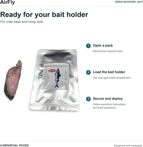 AirFly Real Dried Mackerel Bait for Crab Snares & Traps, Easy & Powerful Crab Trap Attractant, Ready-to-Use, No Refrigeration (4 Packs) in Kuwait