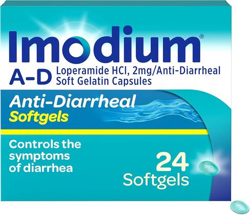 Imodium A-D Anti-Diarrheal Medicine Softgels with 2 mg Loperamide Hydrochloride per Capsule, Diarrhea Relief to Help Control Symptoms Due to Acute, Active & Traveler's Diarrhea, 24 ct. in Kuwait