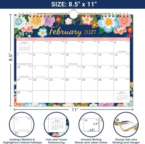 2024 Calendar - Wall Calendar 2024, Sep. 2023 - Dec. 2024, 2023-2024 Wall Calendar, 16-Month Calendar, 15" x 11.5", Twin-Wire Binding + Hanging Hook + Thick Paper + Unruled Blocks with Julian Dates - in Kuwait
