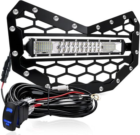 شبكة Chelhead من الفولاذ الأسود مع شريط إضاءة LED أصفر نحيف مقاس 11 بوصة وشعاع كومبو وحزام أسلاك متوافق مع Can-Am Maverick X3 2016 2017 2018 2019 2020 2021 2022 2023 in Kuwait