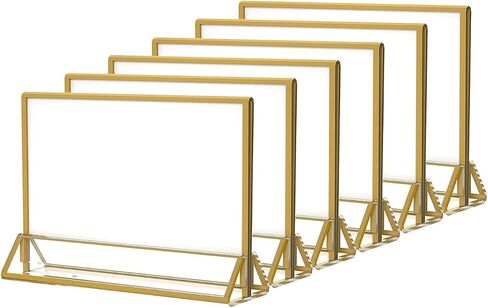 NIUBEE 6pack 5 × 7 حامل أرقام طاولة الزفاف من الأكريليك الشفاف يقف مع حدود ذهبية، إطارات صور مزدوجة الجوانب لافتة لقائمة المطاعم وبطاقات الوصفات وعرض الصور in Kuwait