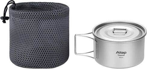 Titanium Bowl Pot with Foldable Handle, Single-Wall Titanium Cooking Tableware Bowl with Folding Handle for Outdoor Camping Hiking Picnic (450ML and 600ML with Lid) in Kuwait
