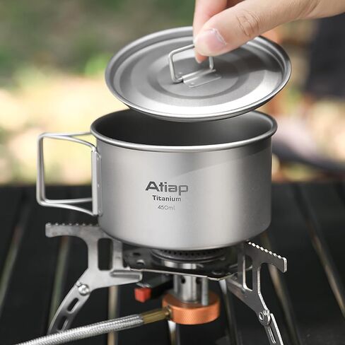 Titanium Bowl Pot with Foldable Handle, Single-Wall Titanium Cooking Tableware Bowl with Folding Handle for Outdoor Camping Hiking Picnic (450ML and 600ML with Lid) in Kuwait