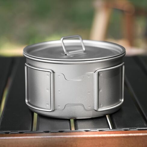 Titanium Bowl Pot with Foldable Handle, Single-Wall Titanium Cooking Tableware Bowl with Folding Handle for Outdoor Camping Hiking Picnic (450ML and 600ML with Lid) in Kuwait