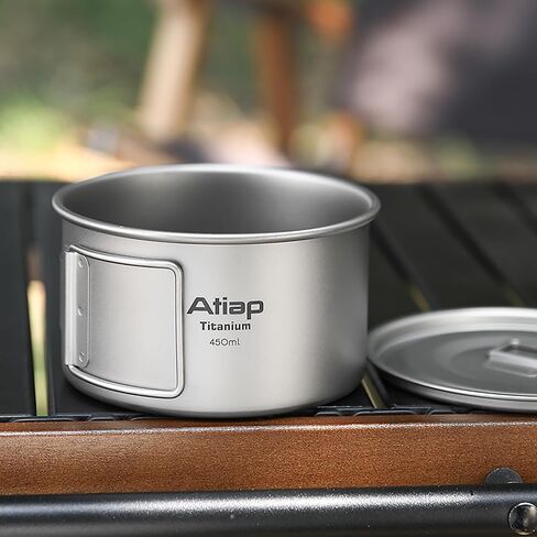 Titanium Bowl Pot with Foldable Handle, Single-Wall Titanium Cooking Tableware Bowl with Folding Handle for Outdoor Camping Hiking Picnic (450ML and 600ML with Lid) in Kuwait