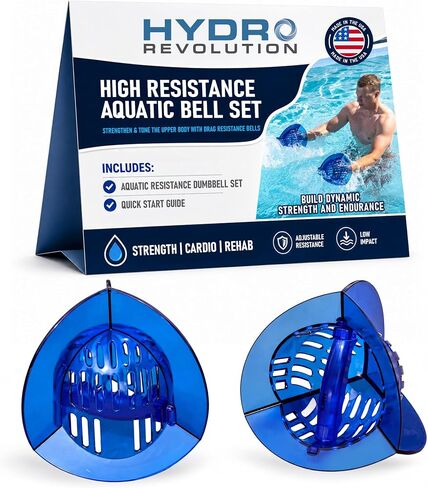 High Resistance Aquatic Bell Set - Blue | Aquatic Dumbbells | Quick Start Guide | Water Weights | Strength & Muscle Building | Durable Polycarbonate | Pair (HRPCBELL) in Kuwait