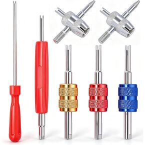 TWTADE 7PCS Tire Valve Stem Removal Tool Kit,R12 R134a Air Conditioning Valve Core Remover Tool,4-Way Valve Tool,Single and Dual Heads Valve Core Remover Tire Repair Tool in Kuwait