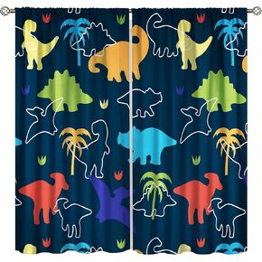 Dinosaur Curtains for Boys Girls Living Room, Dinosaur Pattern Theme Window Treatments for Kid Nursery, Light Blue Cartoon Dino Printed Drape 2 Panel Sets,42x45 Inch in Kuwait