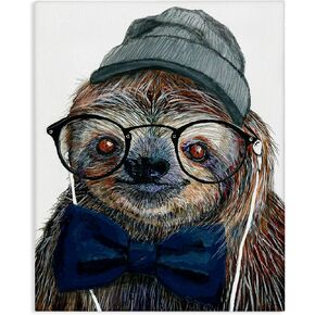 Stupell Industries Modern Sloth Funny Animal رسم صورة قماشية فنية جدارية، متعددة الألوان in Kuwait