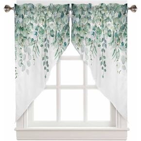 Swag Curtain Valances Eucalyptus Botanical Leaves Kitchen Window Curtains Watercolor Plant Leaf Small Window Treatment Sage Green Cafe Short Curtains for Bathroom Treatment Tier Drapes 56" W x 36" L in Kuwait