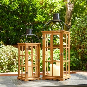 Glitzhome Farmhouse Oversized Wood Metal Lanterns Decorative Hanging Candle Lanterns Set of 2, Black (No Glass) in Kuwait