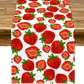 Pudodo Strawberry Table Runner Spring Summer Fruit Strawberry Themed Birthday Baby Shower Party Kitchen Dining Home Decoration (13" x 90") in Kuwait