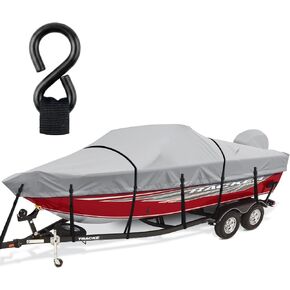 Boat Cover,Heavy Duty 1200D Waterproof Boat Covers 17-19ft with Motor Cover and Windproof Adjustable Metal Buckle Fits Bass,V-Hull,Tri-Hull,Runabout Boat,Light Gray in Kuwait