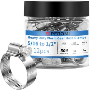 Hose Clamps, PEROMI 304 Stainless Steel Worm Gear Drive Mini Hose Clamp Adjustable Range 5/16" to 1/2", Heavy Duty Metal Fuel Line Pipe Clamp for Plumbing, Automotive And Mechanical,12pcs in Kuwait