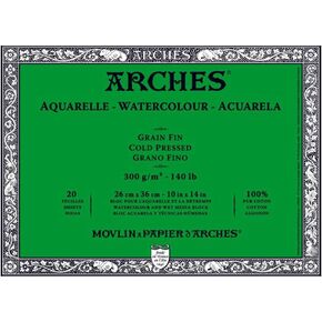 كتلة ألوان مائية من Arches مقاس 10 × 14 بوصة بيضاء طبيعية 100% ورق قطن - 20 ورقة من ورق ألوان مائية أقواس 140 رطل للضغط البارد - ورق فني للأقواس لحبر الغواش المائي والأكريليك والمزيد in Kuwait