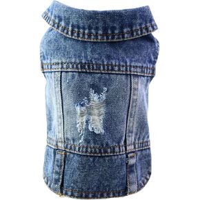 Vintage Washed Denim Dog Jeans Jacket for Small Medium Dogs & Cats - Lapel Vests with Scratch-Resistant Design in Kuwait