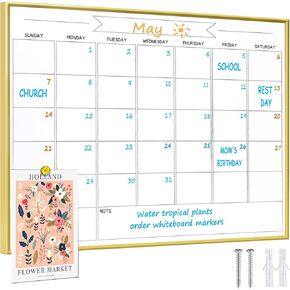 Dry Erase Monthly Calendar Whiteboard, 13"x 17" Gold Aluminum Frame, Magnetic White Board for Wall Office/School/Home, Hanging Board for Decoration/Kitchen Grocery List in Kuwait