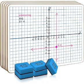 Scribbledo 5 Pack Dry Erase XY Axis Coordinate Plane Graph Lap Boards 9" X 12" for Student Teachers and Classroom Use, Math White Board - Double Sided White Boards with 5 Erasers Included in Kuwait