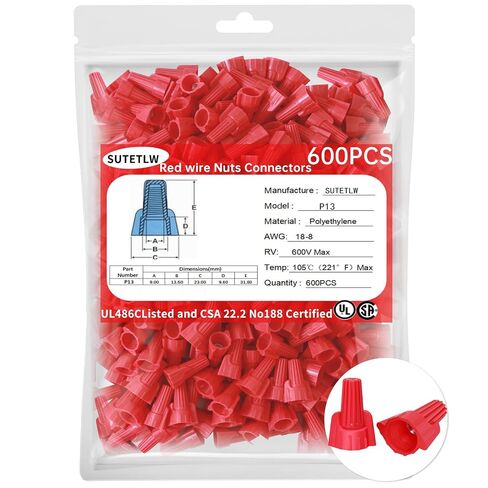 600PCS Red Wire Connectors Nuts, Winged Electrical Wire End Connectors Caps, Twist-On Easy Screw On Type Connectors, Nuts 18-8 AWG,HS P13 Type Screw Terminals for Connect Electrical Wiring in Kuwait