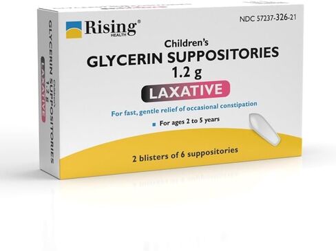 Rising Health - Fast Relief Medicated Laxative Suppositories for Kids & Infants - Rectal Use Only, Children's Glycerine 1.2 g - Gentle & Quick Constipation Relief (12 Count, 12, Count) in Kuwait