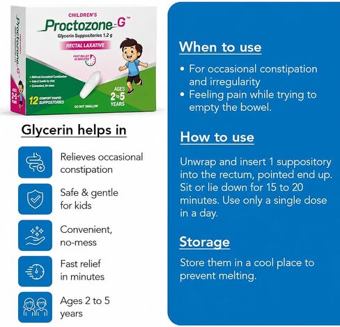 Rising Health - Fast Relief Medicated Laxative Suppositories for Kids & Infants - Rectal Use Only, Children's Glycerine 1.2 g - Gentle & Quick Constipation Relief (12 Count, 12, Count) in Kuwait