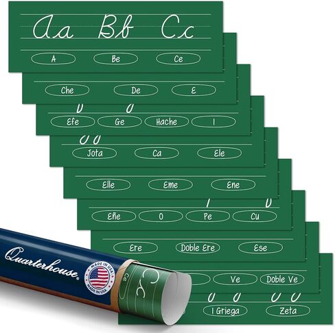 Cursive Alphabet Line for Classroom Wall - Spanish (Green) Poster Set, Spanish Classroom Learning Materials for K-12 Students and Teachers, Set of 9, 12 x 18 Inches, Extra Durable in Kuwait
