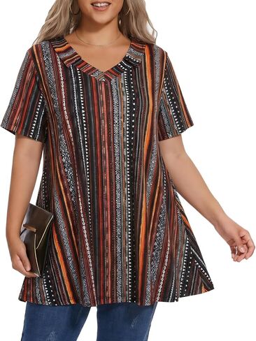 OVERWORETY Short Sleeve Plus Size Tops for Women Polo V Neck Tunic T-Shirt in Kuwait
