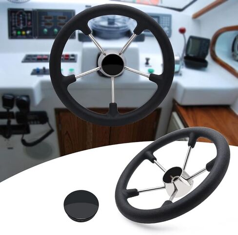 KAOLALI 13-1/2" Boat Marine 5 Spoke Destroyer Stainless Steel Steering Wheel with Black Foam Grip in Kuwait