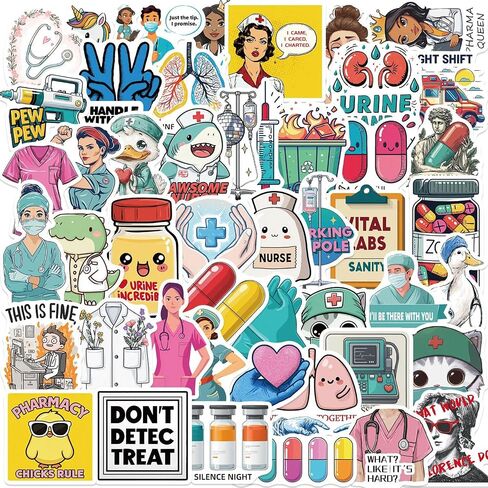 Doctor Stickers, Medical Stickers, Nursing Stickes, 50Pcs Hapiuen Doctor Kit Vinyl Waterproof Stickers for Water Bottle Laptop, Nurse Day (Doctor) in Kuwait