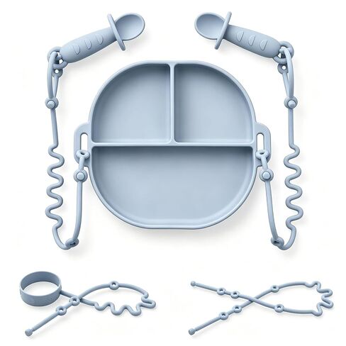 Andy Bear Silicone Plates for Babies with Suction Divided Baby Spoons Silicone Baby Toy Straps All-in-one Plates Silicone Placemat for Babies Toddlers Attachable Tethers & Built-in Suction Cups-Sage in Kuwait