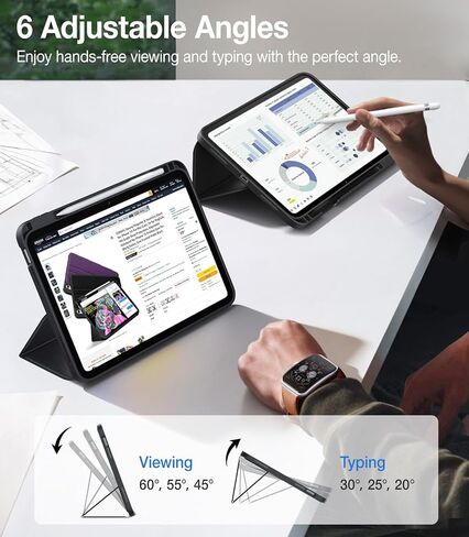 حافظة TORRAS لجهاز iPad الجيل العاشر (2022) مقاس 10.9 بوصة - شديدة التحمل من الدرجة العسكرية، غطاء واقٍ مقاوم للصدمات مع حامل أقلام، 6 زوايا، حامل مغناطيسي، نوم/استيقاظ تلقائي - أسود in Kuwait