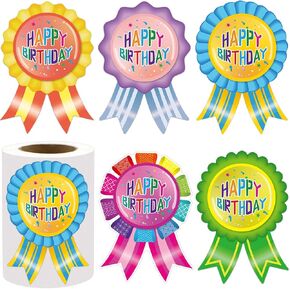 Happy Birthday Badge Stickers Colorful Roll Birthday Stickers for Kids 200PCS Birthday Stickers Classroom Candy Color Birthday Party Decoration School Supplies in Kuwait