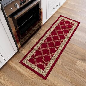 Machine Washable Trellis Design Non-Slip Rubberback 2x5 Modern Runner Rug for Hallway, Kitchen, Living Room, Bedroom, Entryway, 20" x 59", Red Trellis in Kuwait